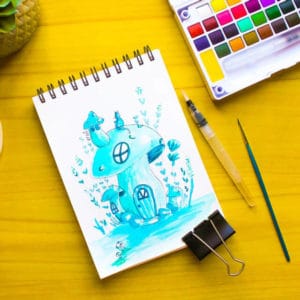 Atssi watercolors galaxy 36 mushroom house artwork